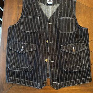 1930s V-Neck Wabash Railway Work Vest Indigo Blue